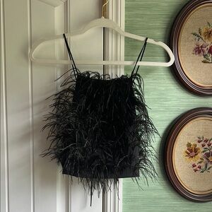 Black Feathered Spaghetti Strap Top